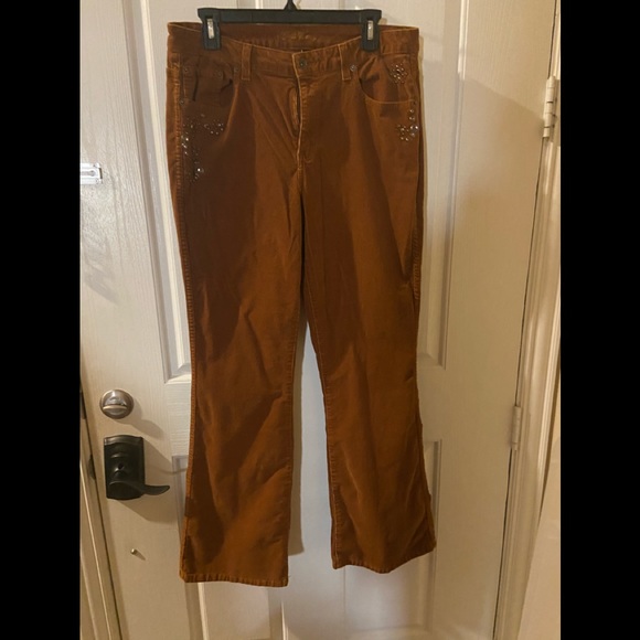Rust brown corduroy mid rise flare bling jeans size 12 - Picture 2 of 6